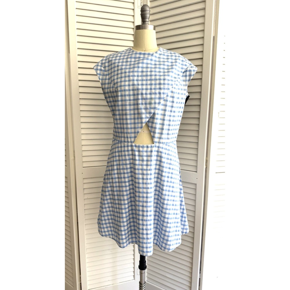 Carven Dress Blue White Gingham Checked Mini Dress by Guillaume Henry Size 40